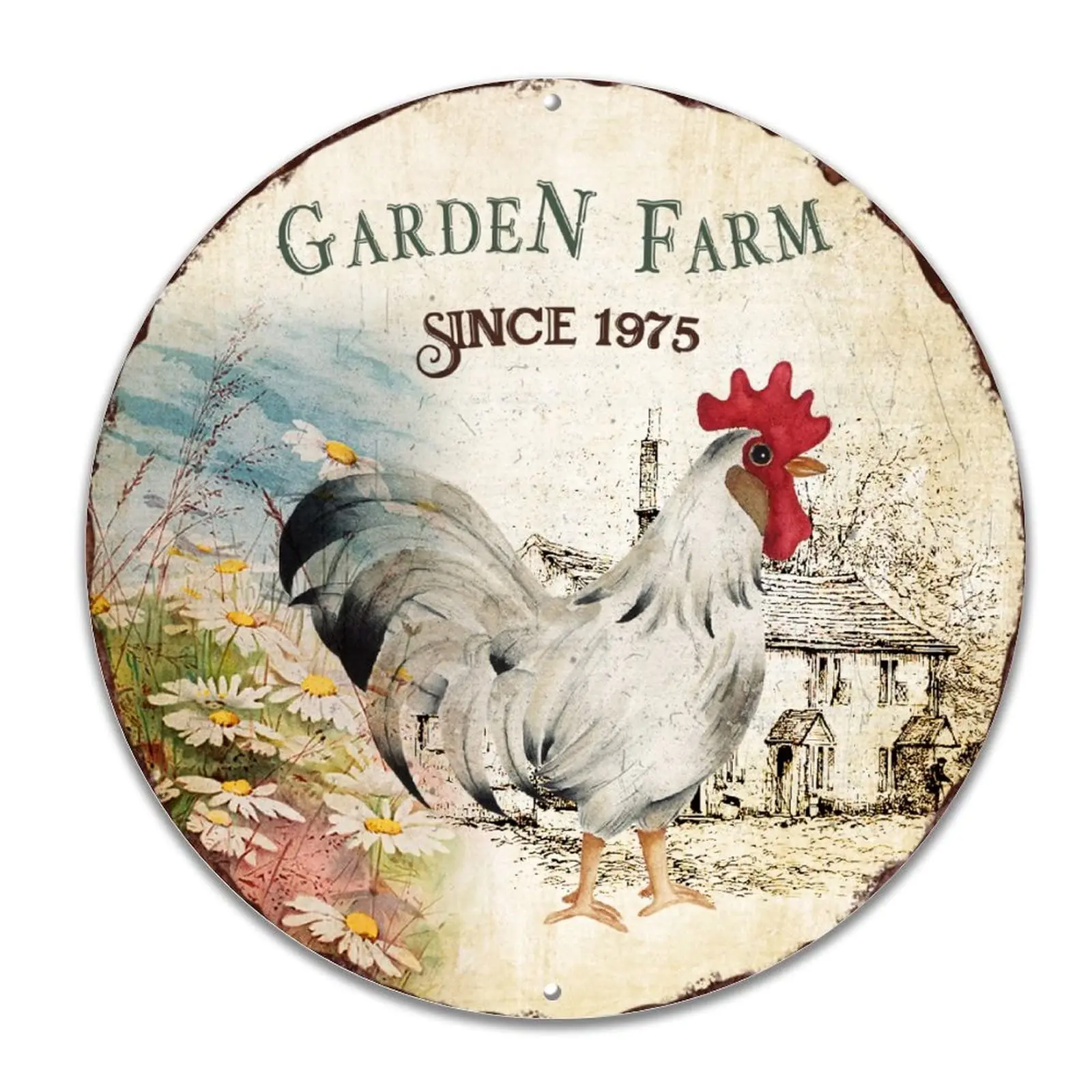 

Welcome Sign Garden Farm Round Tin Sign Chic Hen Metal Wall Art Chicken Lover 12in Sign Decor for Home Bar Pub Garage Kitchen -3