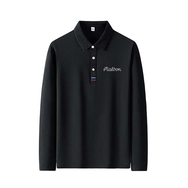 Men Wear Malbon Golf Polo Tops Solid Color Slim Fit Long Sleeves  Pullover Casual Cotton Spring Shirt Clothes Men's T-Shirts
