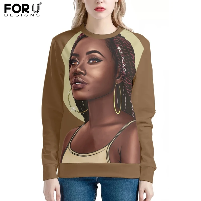 

FORUDESIGNS Women's Autumn Warm Oversized Hoodies Female Round Neck Pullover Cool Black Women Print Long Sleeve Sweatshirt 2022