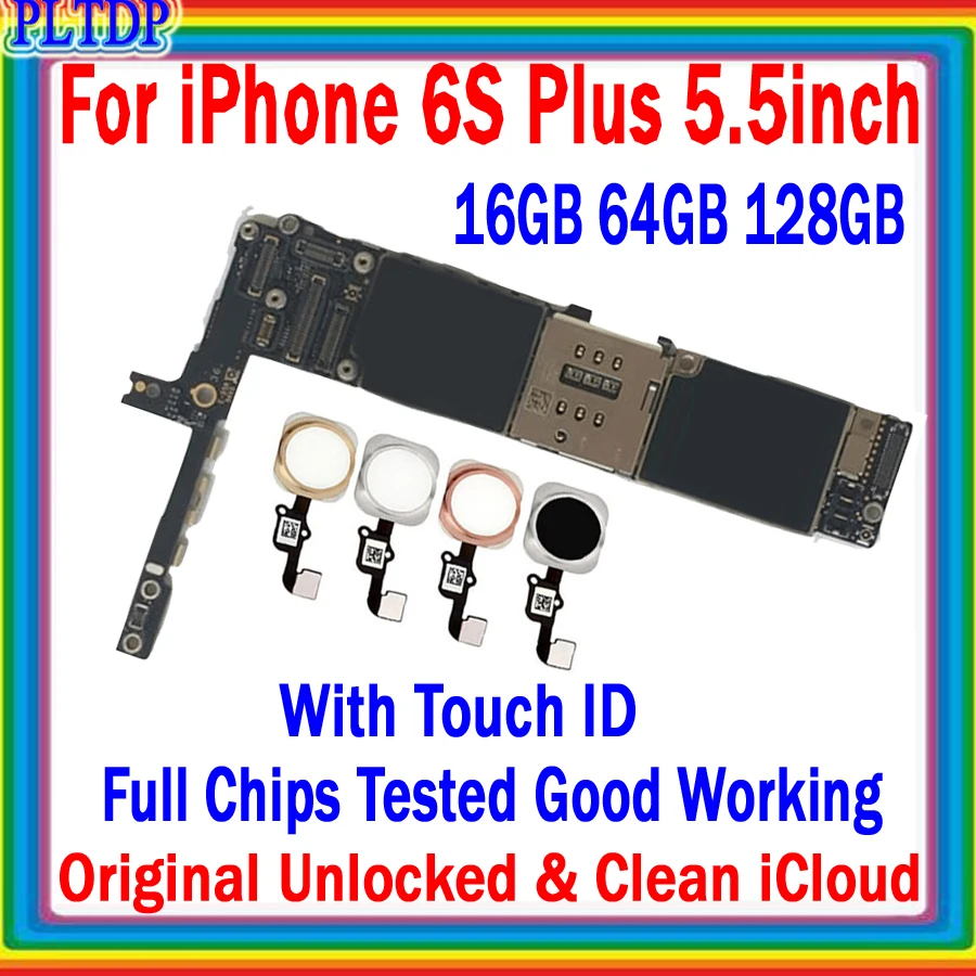 Miễn Phí Vận Chuyển Cho iPhone 6S Plus 5.5Inch Bo Mạch Chủ Có/Không Cảm Ứng ID ban Đầu Mở Khóa Cho Iphone 6s Plus Logic Ban 16Gb/64Gb