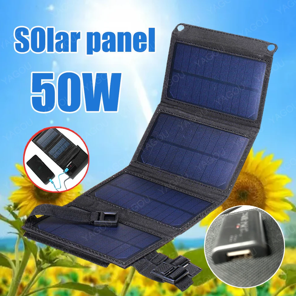 

50W USB Foldable Solar Panel Portable Flexible Small Waterproof 5V Folding Solar Panels Cells for Mobile Phone Battery Charger