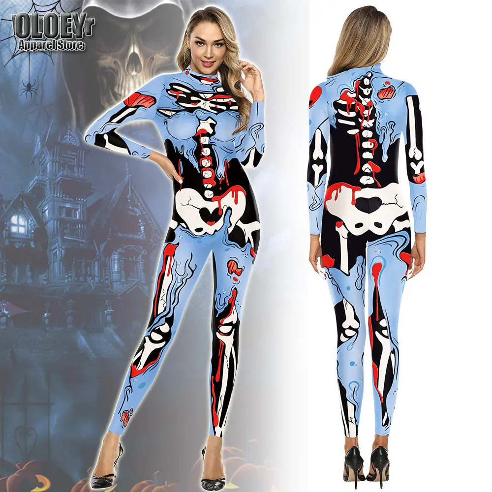 

Women Men Skull Body Skeleton 3D Printing Jumpsuit Adult Halloween Cosplay Costumes Party Role Playing Dress Up Outfit