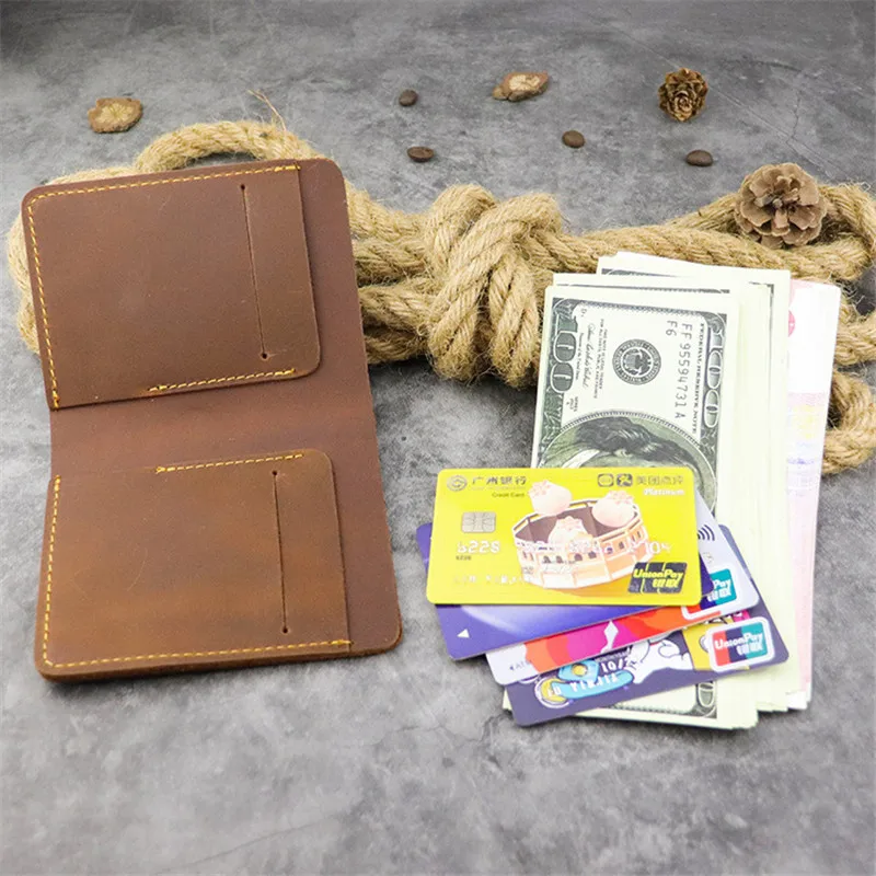 Simple vintage multi-card genuine leather men's  coin purse natural first layer cowhide short women's card holder wallet