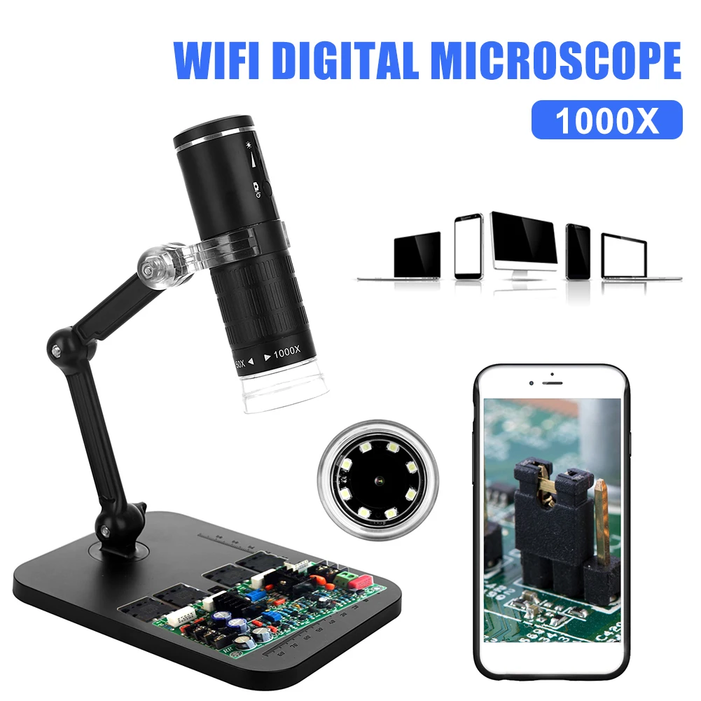 

WiFi Digital Microscope With Stand Wireless Handheld HD Inspection Camera 50-1000x Magnification For IPhone Android PC Window