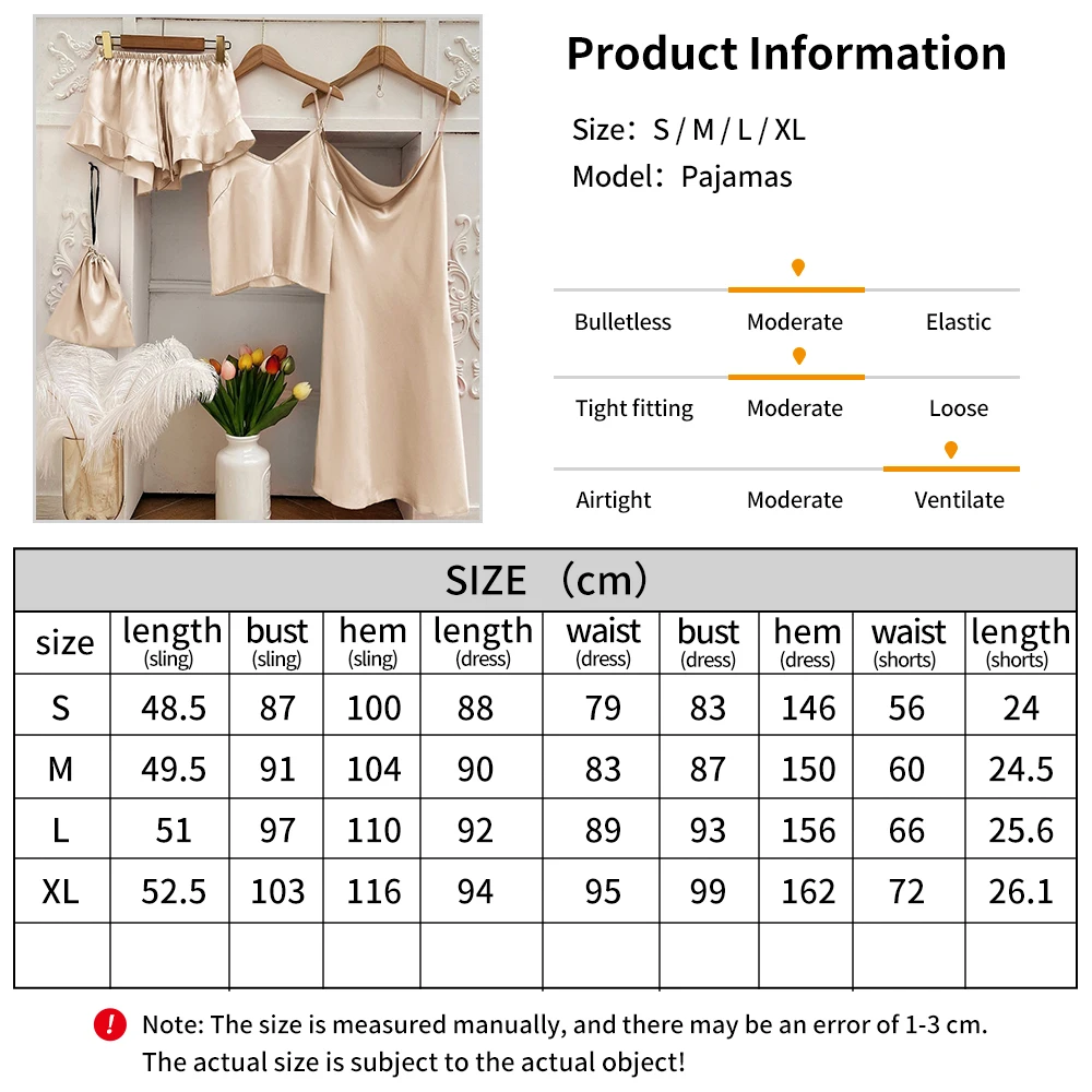 Fashion Silk Sling Household Clothes Pajamas Women's Sling Shorts Pajama Dress Set Lightweight and Comfortable All Seasons Wear