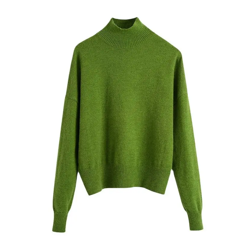 

Fashion Solid Knit Sweater Top Long Sleeves High Neck Vintage Female Knitted Sweaters Pullover Chic Tops Women's Clothing