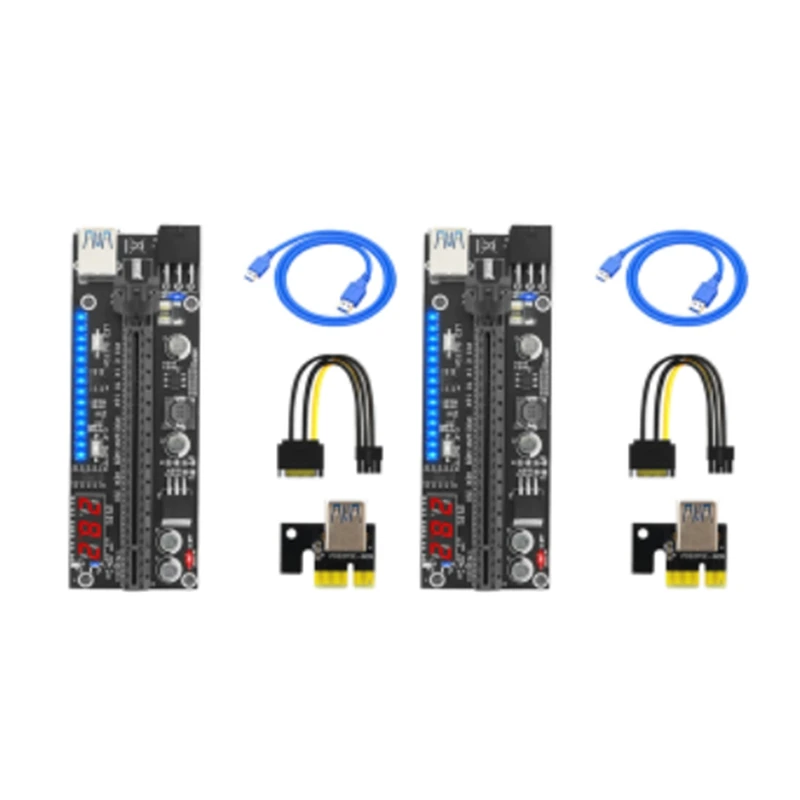 

VER15X Plus PCIE Riser 15X Plus Express от 1X до 16X SATA до 6Pin, карта Riser с индикатором температуры, светодиодный индикатор для майнинга