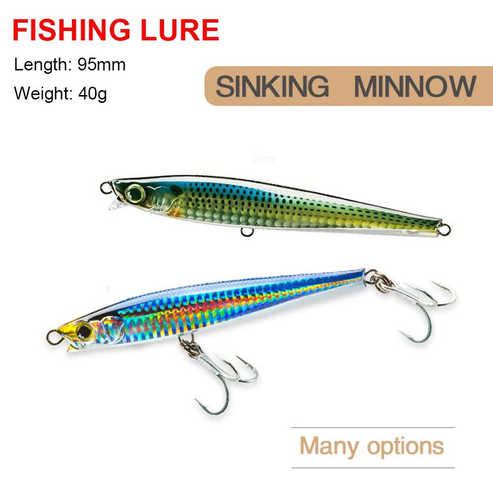 

Minnow Fishing Lure 95mm 40g Luminous Sinking Lure Artificial Hard Bait Crankbait Wobblers Carp Perch Trout Fishing Accessories