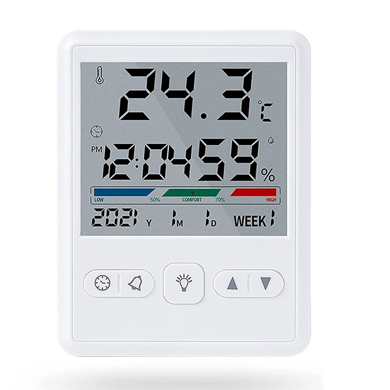 

Hygrometer Indoor Thermometer With Clock, Desktop Digital Thermometer With Temperature And Humidity Monitor For Home