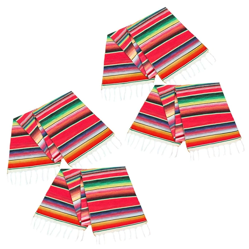

4 Pack 14 By 84 Inch Mexican Table Runner 14 X 84 Inch Mexican Party Wedding Fringe Cotton Serape Blanket Table Runner