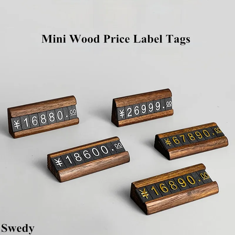10 Sets / Box Mini Watch Jewelry Shop Adjustable Number Pricing Cube Tags With Wood Stand Price Label Sign Holder
