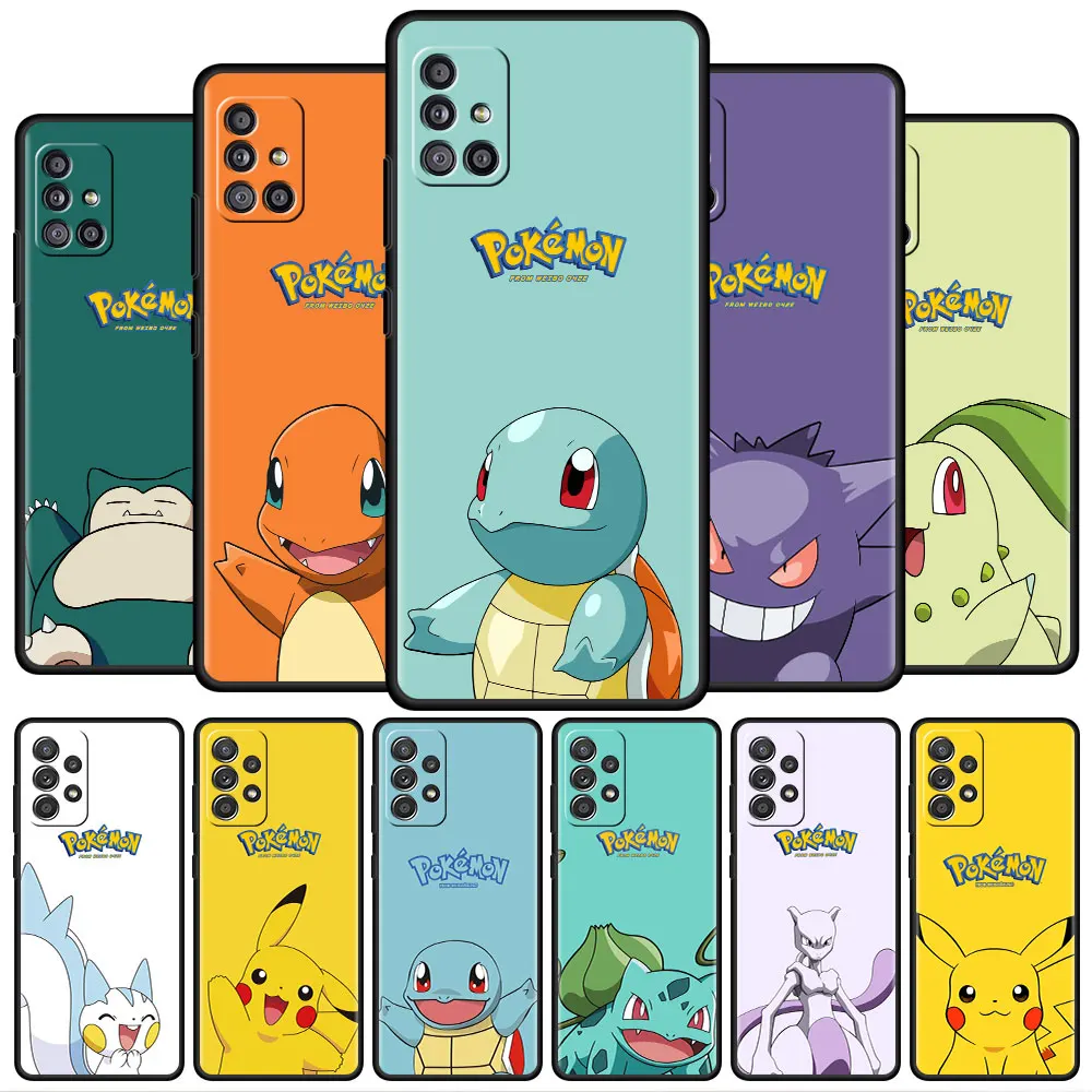 

Black Soft Cover For Samsung Galaxy A52 A32 A21S A12 A13 A51 A71 A53 A72 A50 A22 A11 phone case Coque Pikachu Charmander Gengar