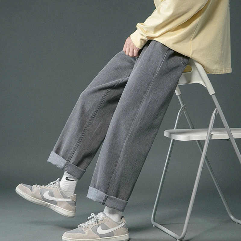 2023 New Men Straight Jeans Loose Casual Hip Hop Streetwear Black Denim Pants Male Baggy Korean Fashion Cargo Pants Men Clothing