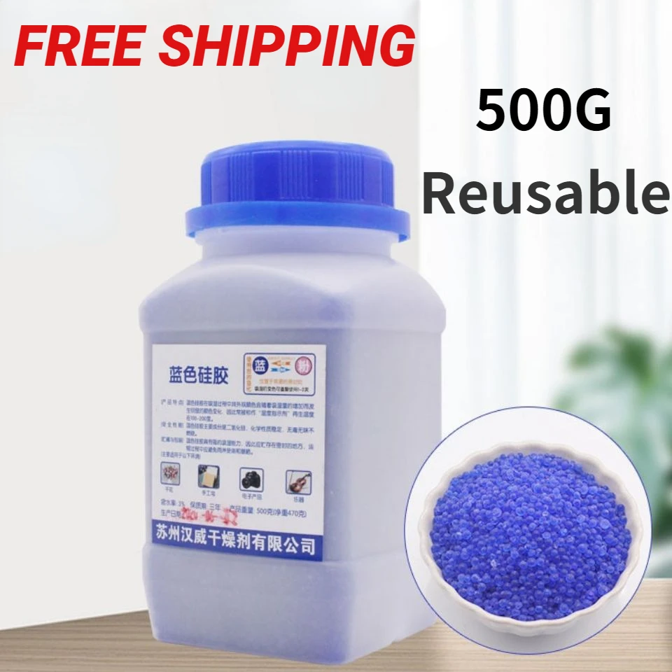 

2023 500g Waterproof packaging bule orange Reusable Silica Gel Beads Moisture Absorber Desiccant Moisture Absorber Dehumidifier