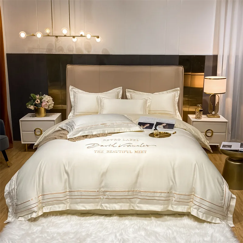 

Luxury Embroidery Bedding Set Double Bed Comforter Set Egyptian Cotton Bed Sheet with Pillowscase Bed Linen Duvet Set King Size