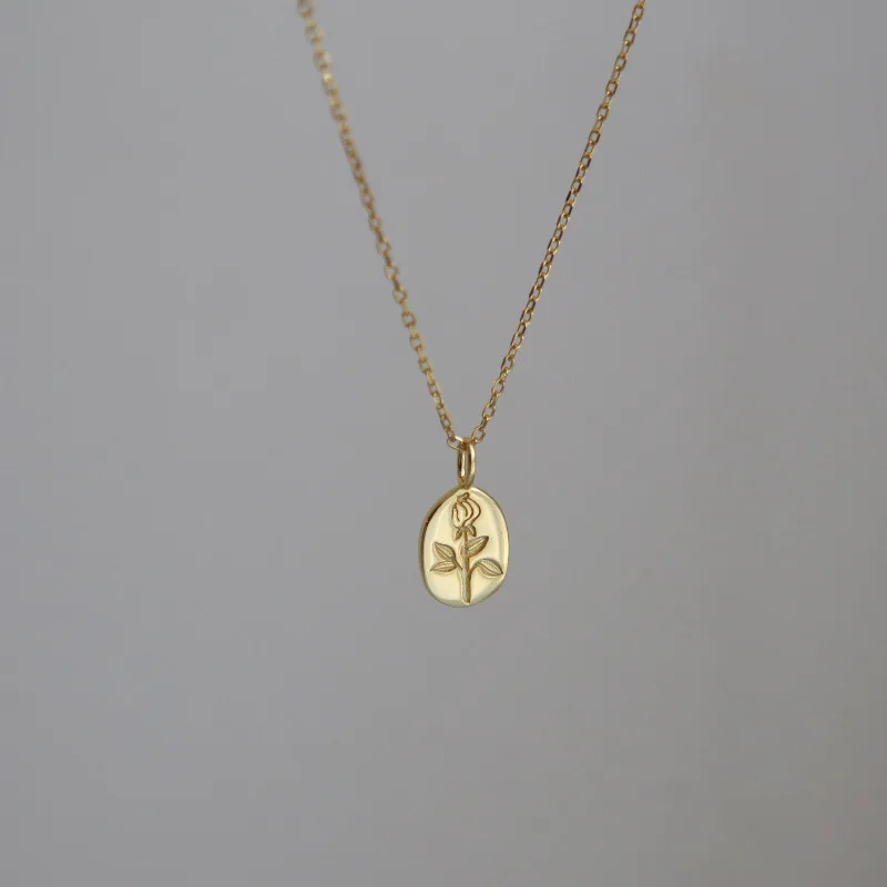 

1 PCS 925 Silver Color Flower Stamp Pattern Pendant Necklace, Minimalist Fashion Women's Clavicle Jewelry