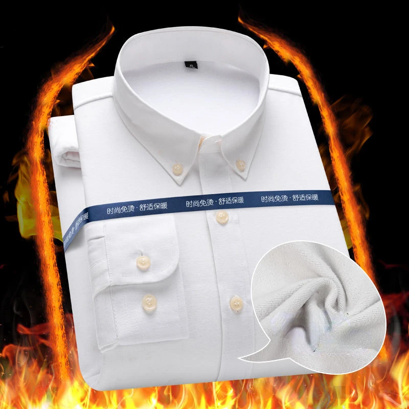 Autumn and Winter Men's Plush Warm Shirt Oxford Textile Flocking Cold Proof Embroidery Thickened Long Sleeved Shirt