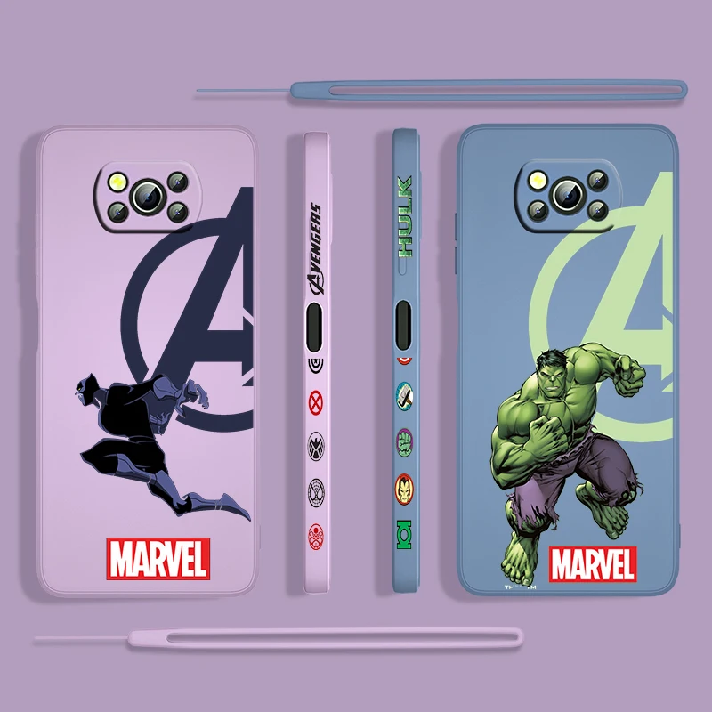 

Hero cartoon Avengers For Xiaomi POCO X3 NFC F3 GT M4 M3 M2 Pro C3 X2 11 Ultra Silicone Liquid Left Rope Phone Case Cover Capa