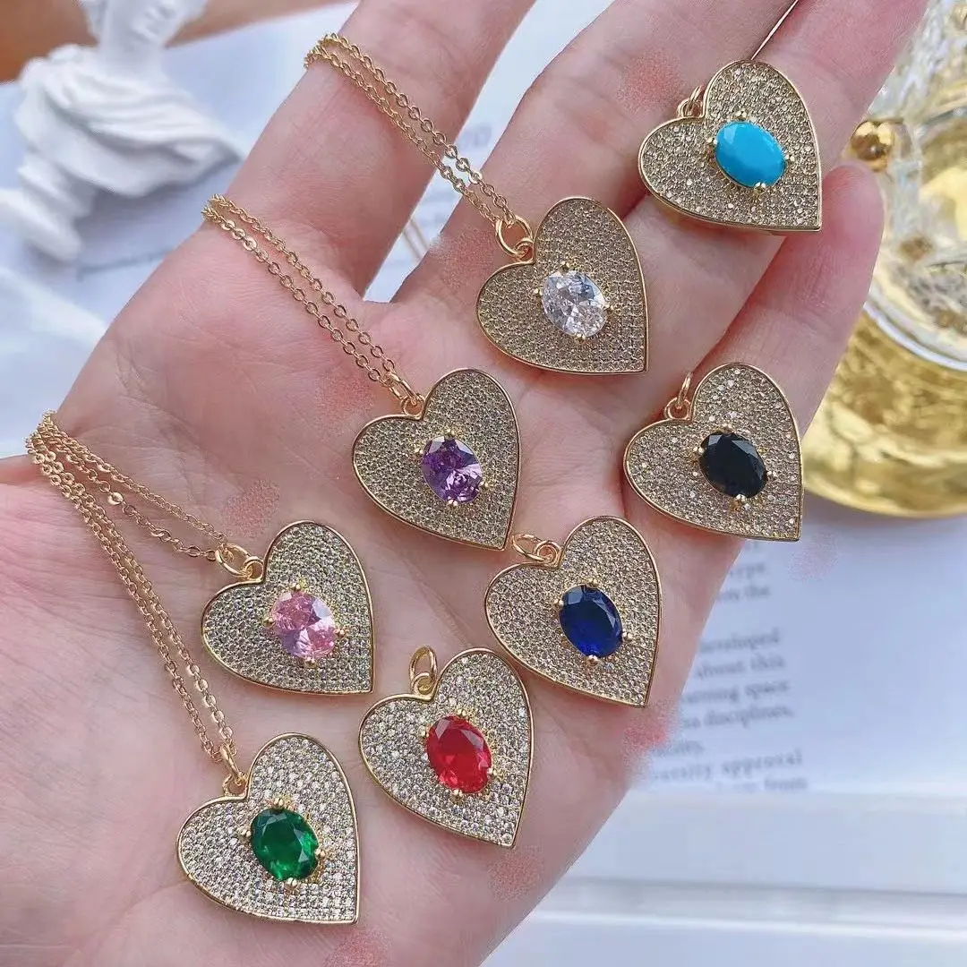

5Pcs Gold Plated Colorful Cubic Zirconia Pendant Necklaces Woman Girls Fashion Jewelry Popular Gift
