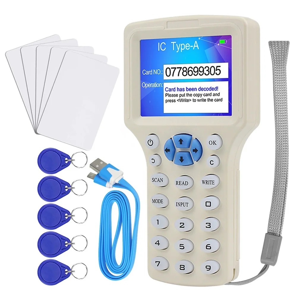 

Считыватель RFID, записывающее устройство, Дубликатор 10 частотных NFC смарт-карт, программатор 125 кГц 13,56 МГц, шифрованный декодер, записываемые...