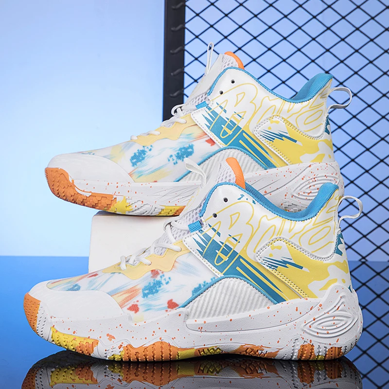 

Новинка Весна 2023, баскетбольные кроссовки для мужчин, модная баскетбольная обувь с граффити, Нескользящие износостойкие женские кроссовки для тренировок