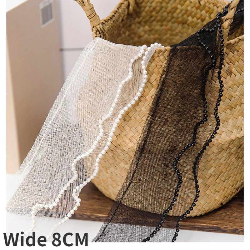 

8CM Wide Double Layers Mesh Elastic Lace Ruffle Beaded Fringe Ribbon Edge Trim Wedding Dress Hemlines DIY Sewing Guipure Decor