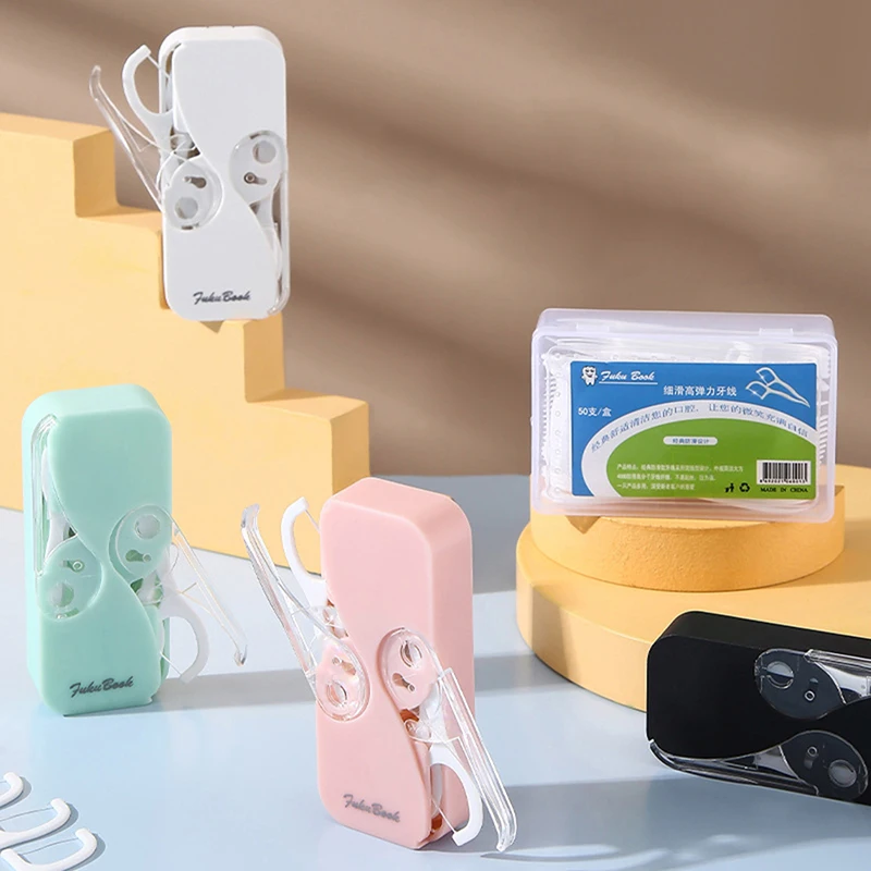

Dual Switch Dental Floss Storage Box Dustproof Waterproof Automatic Eject Floss Organizer Floss Stick