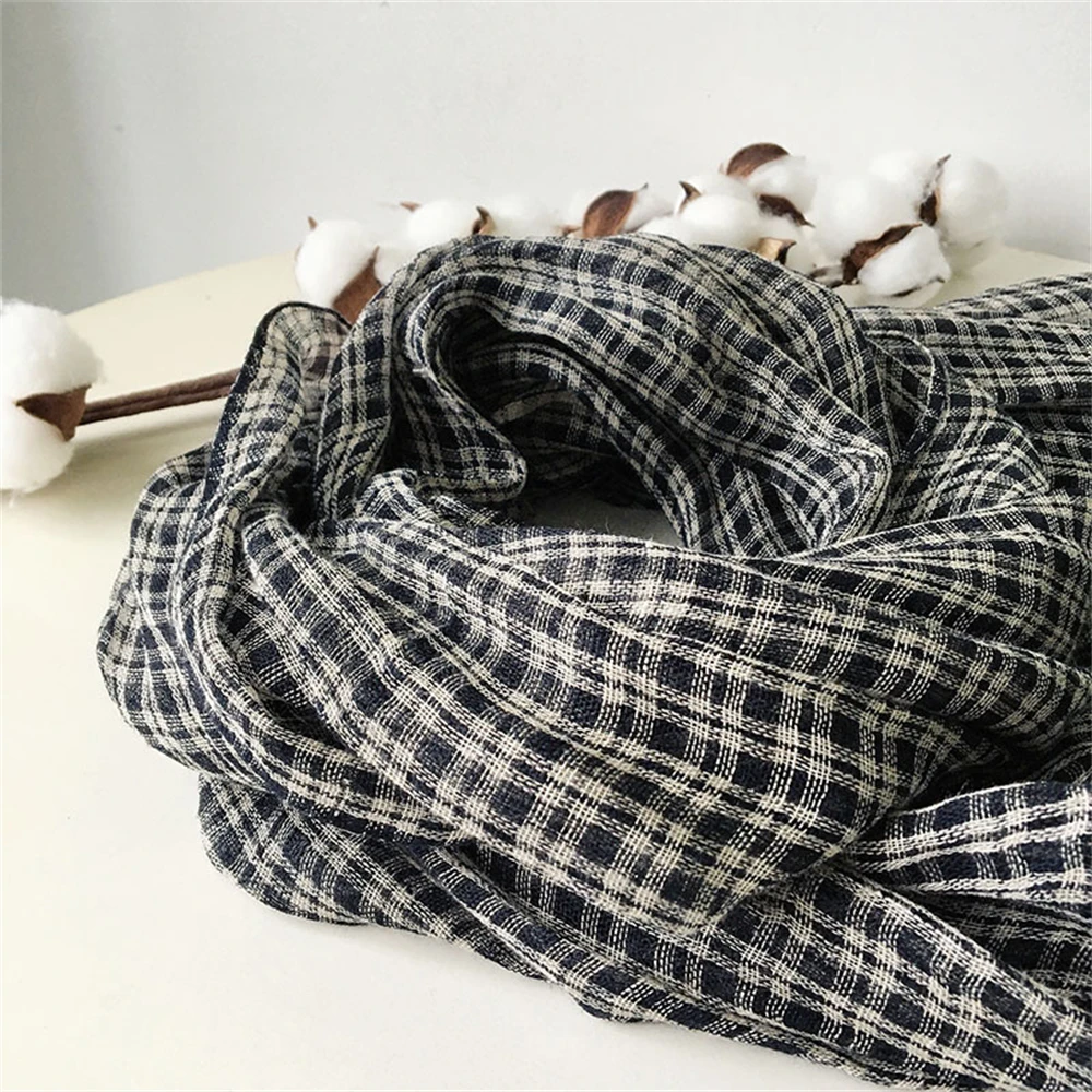 Японский льняной шарф модный хлопковый унисекс с кисточками окрашенный в