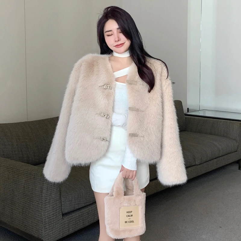 2022 New Elegant Fashion Loose Jacket Coat Women's Winter Light Luxury Imitation Fur Fox Fur Coat For Female Winter Clothing