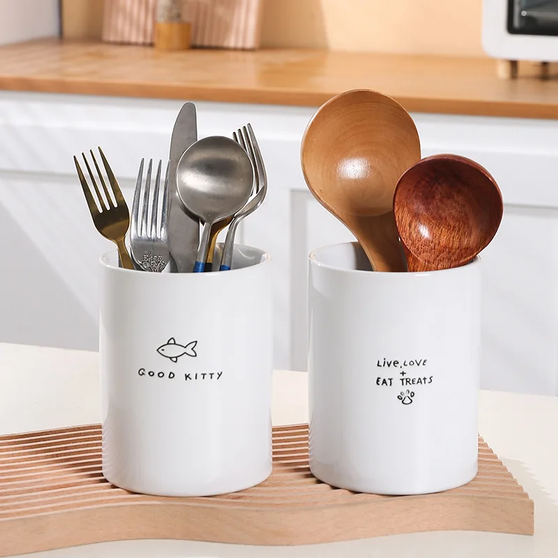 

Ceramics Chopsticks Drain Holder Cutlery Fork Spoon Home Storage Rack Organizer Holder Tube Containers Kitchen Accessorie