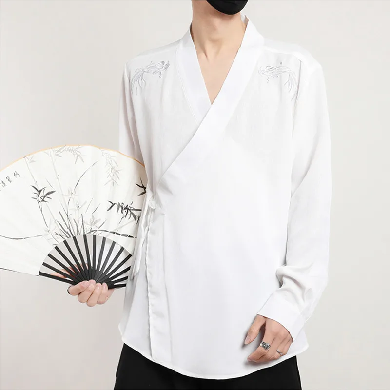 

Men's Streetwear Retro Harajuku Haori Crane Embroidery Cardigan Yukata Japanese-Style Men's Kimono Top Sunscreen