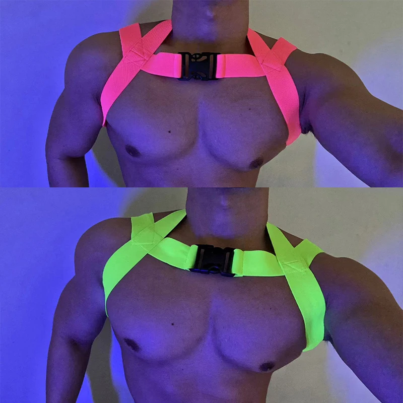 

Fluorescence Pink/Green Chest Strap Male Gogo Dance Clothing Party Outfit Muscle Dancer Accessories Pole Dance Costume VDB7713
