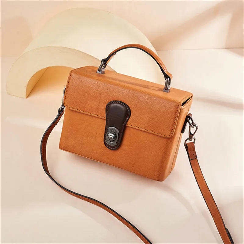 Simple casual designer natural genuine leather ladies small box handbag outdoor daily first layer cowhide shoulder messenger bag