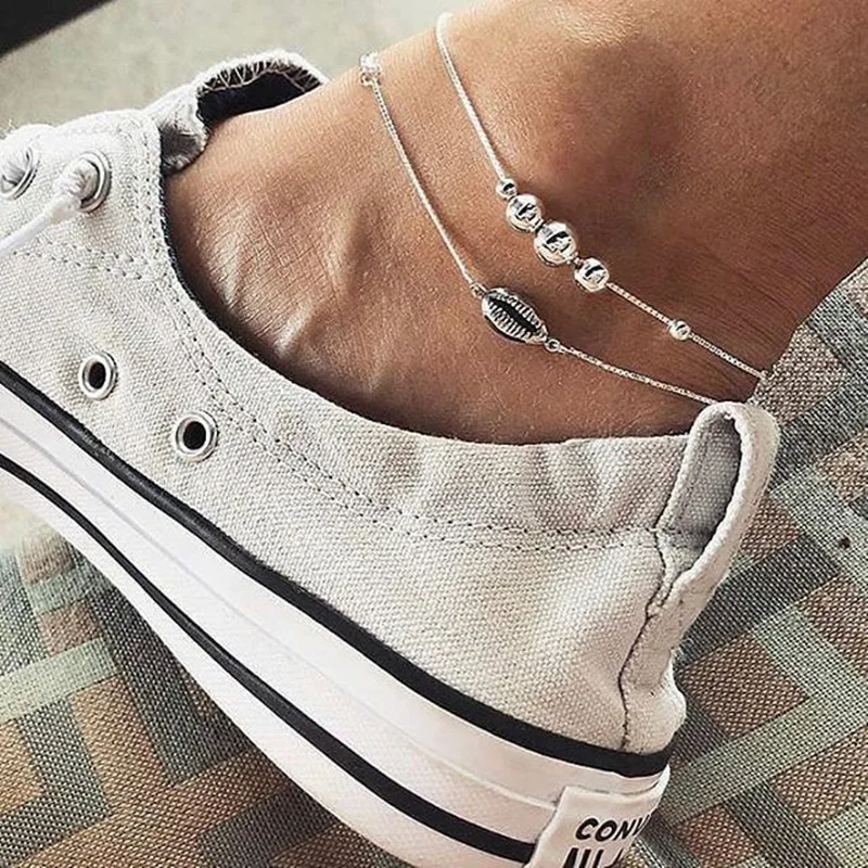 

New 2022 Summer Beach Copper Bead Shell Anklet Retro Simple Set