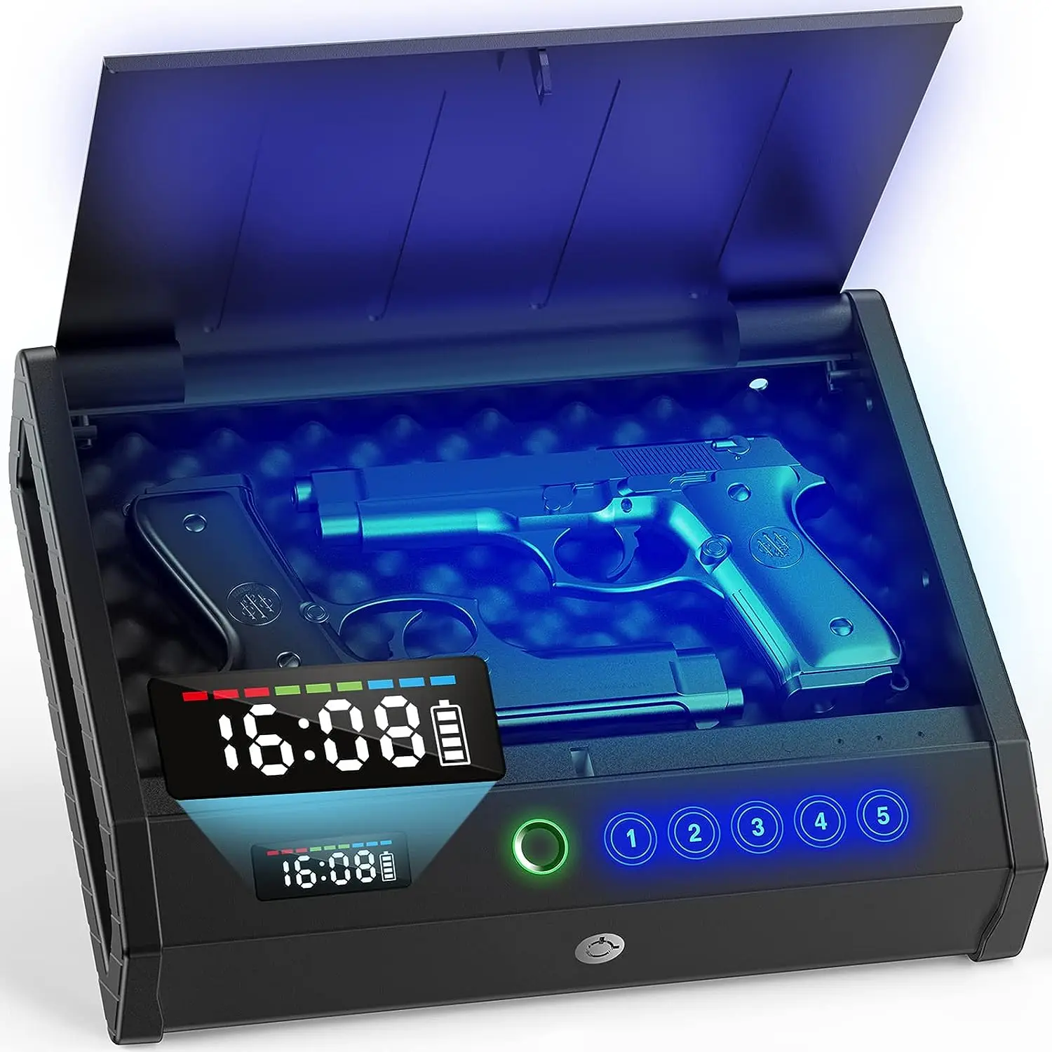 

Gun Safe, Biometric Safes for Pistols with LCD Display of Time Battery, Fingerprint Quick Access Handgun Safe Pistol Bedside, Ni