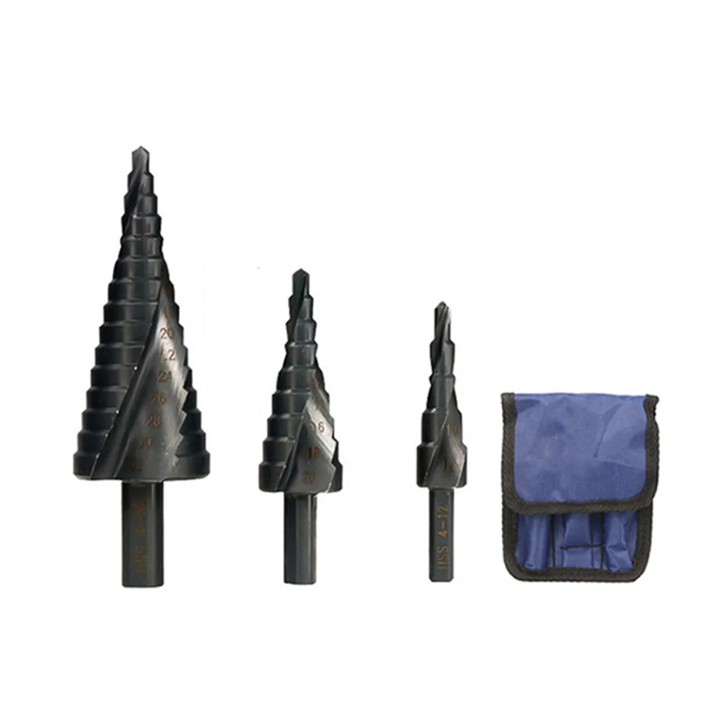 

Pack of 3 Step Drill Bits Woodworking Triangular Shank Hole Puncher High-speed Steel Portable Replacement Punching Tools Kit