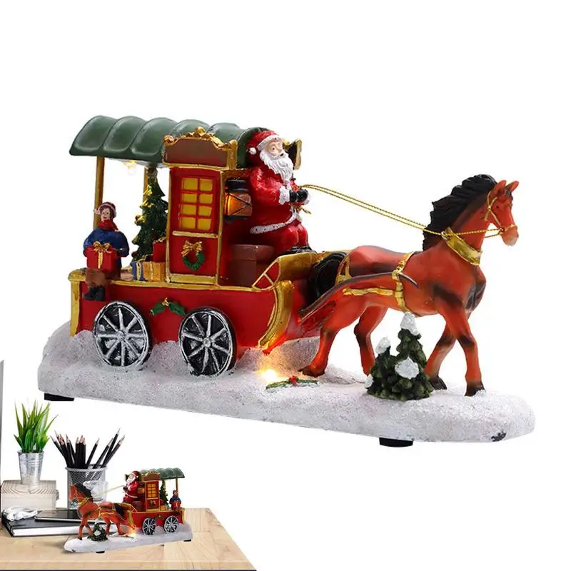 

Santa Claus Horse Drawn Cart Christmas Carriage Ornament Carriage Figurine With Light Music Luminous Ride Sleigh Carriage Decor