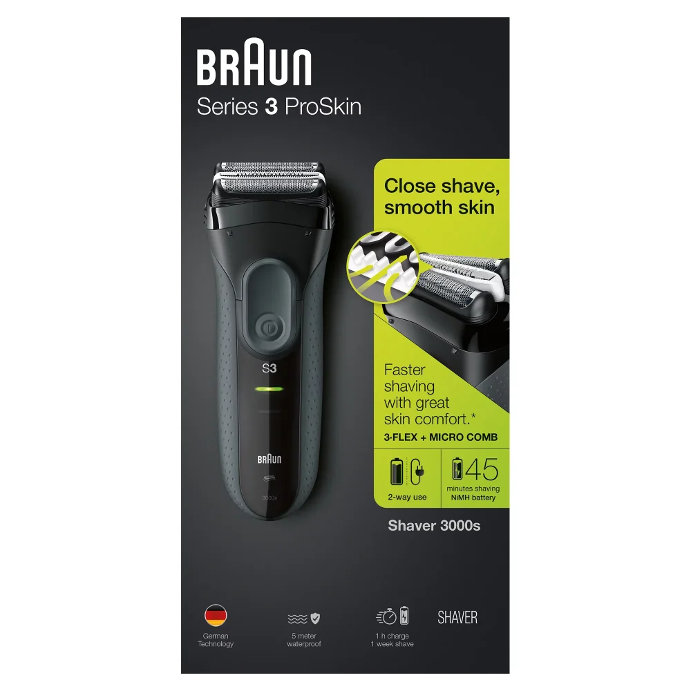 

Бритва Braun Series 3 ProSkin 3000s электробритва для мужчин/перезаряжаемая электрическая, Черная