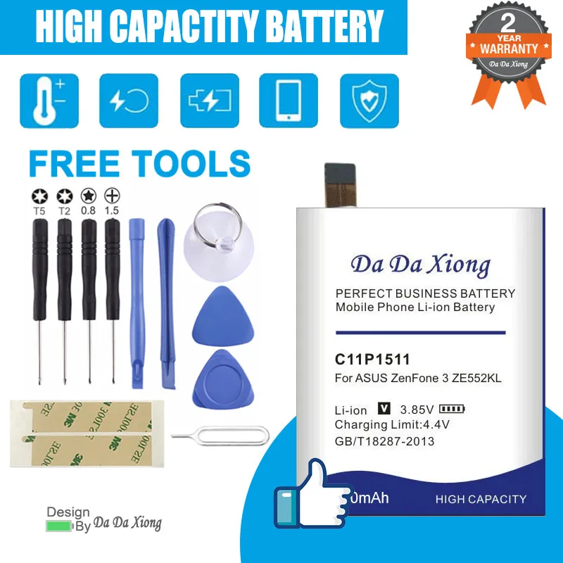 

DaDaXiong 6100mAh C11P1511 Battery For Asus ZenFone 3 Zenfone3 Ze552kl Z012da Z012de Z01mda Straight line Sticker + Free Tools