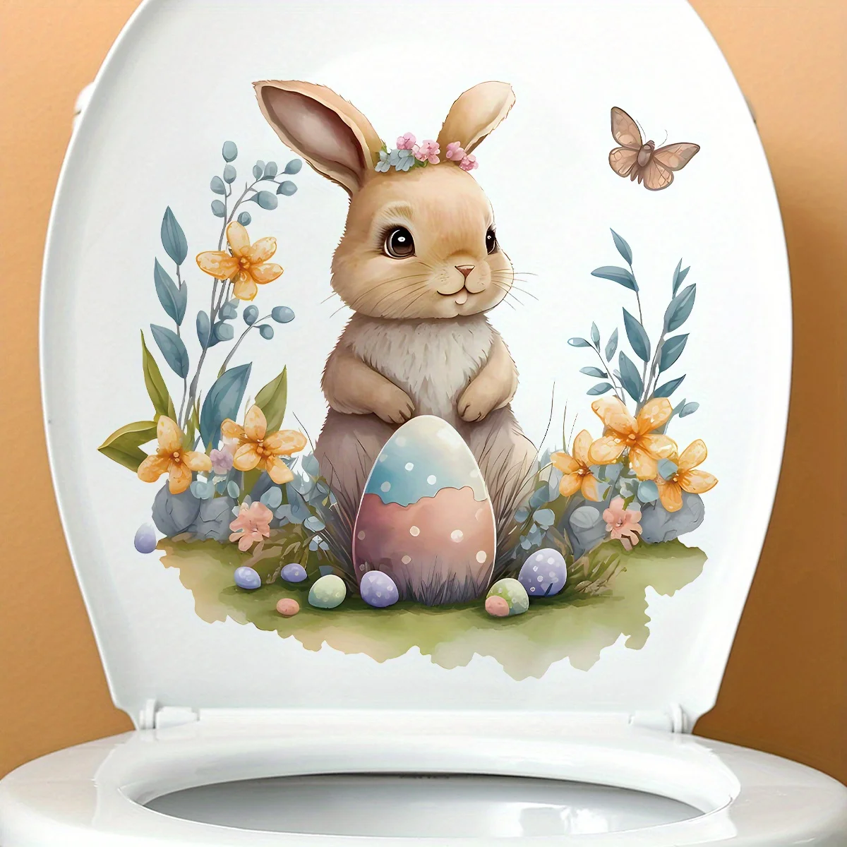 Милые наклейки на унитаз с цветами и кроликами украшение для гостиной детская