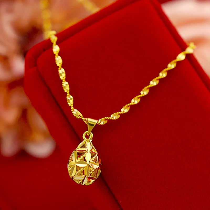 

Stylish Hollow Drop-shaped Gold Necklace Vietnam gilded sand for Women Clavicle Chain Choker Necklacse Jewelry Gifts