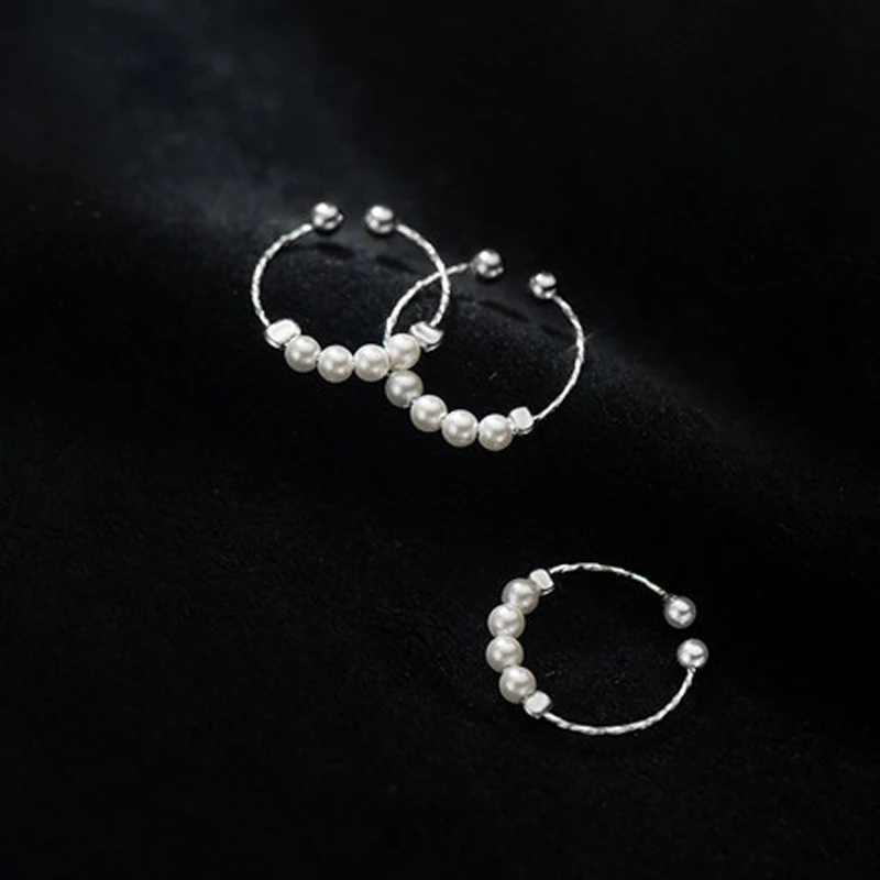 

Personality New Trendy Simple 925 Sterling Silver Shell Beads Synthetic Pearl Rings Female Finger Rings For Women Jewelry Gift