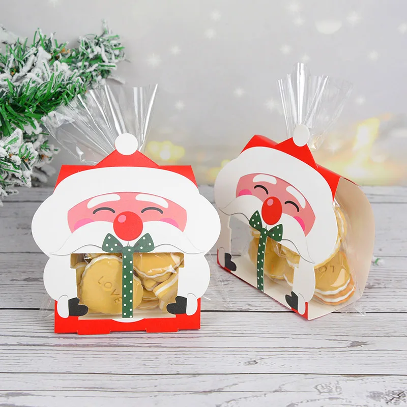

8pcs Cute Santa Claus Candy Cookie Packaging Bag Merry Christmas Kraft Paper Gift Box with Window Kids Xmas New Year Party Favor