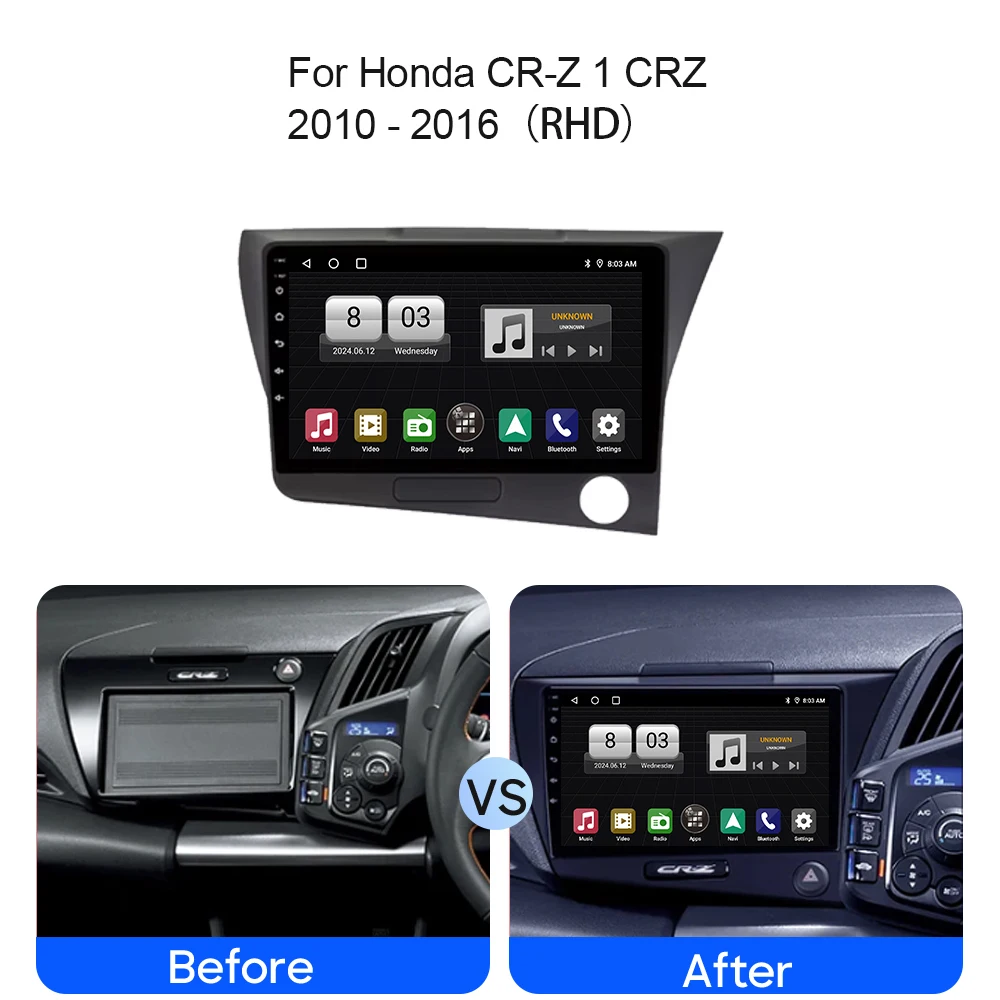 Фото Автомобильный радиоприемник Android 15 для Honda CR-Z 1 CRZ RHD 2010-2016, мультимедийный видеоплеер, беспроводной BT Carplay, автоматический навигационный экран, GPS №2