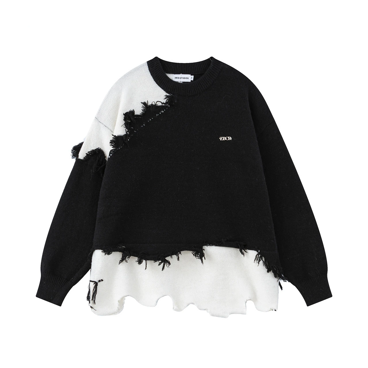 

Свитер мужской с бахромой, винтажный пуловер асимметричного покроя в стиле пэчворк, Вязаный Свитер оверсайз, повседневный джемпер для пар, уличная одежда