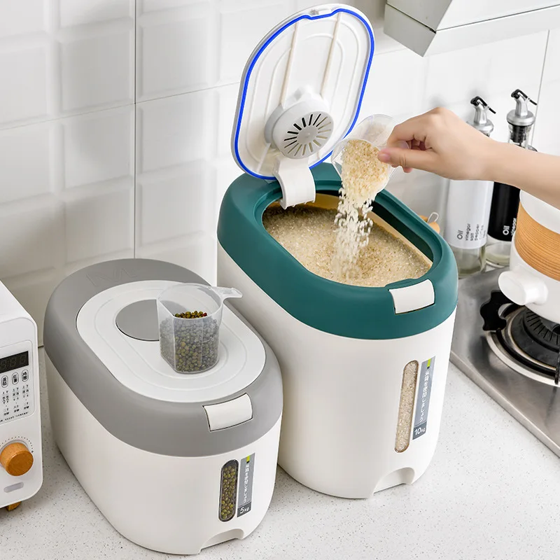 

10/5KG Automatic Rice Bucket Kitchen Rice Storage Container Moisture-Proof Grains Flour Storage Box Sealed Pet Food Organizer