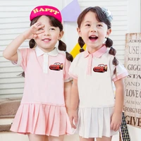polo college style childrens clothing summer car story skirt girl baby pleated short sleeved western style dress girls clothes