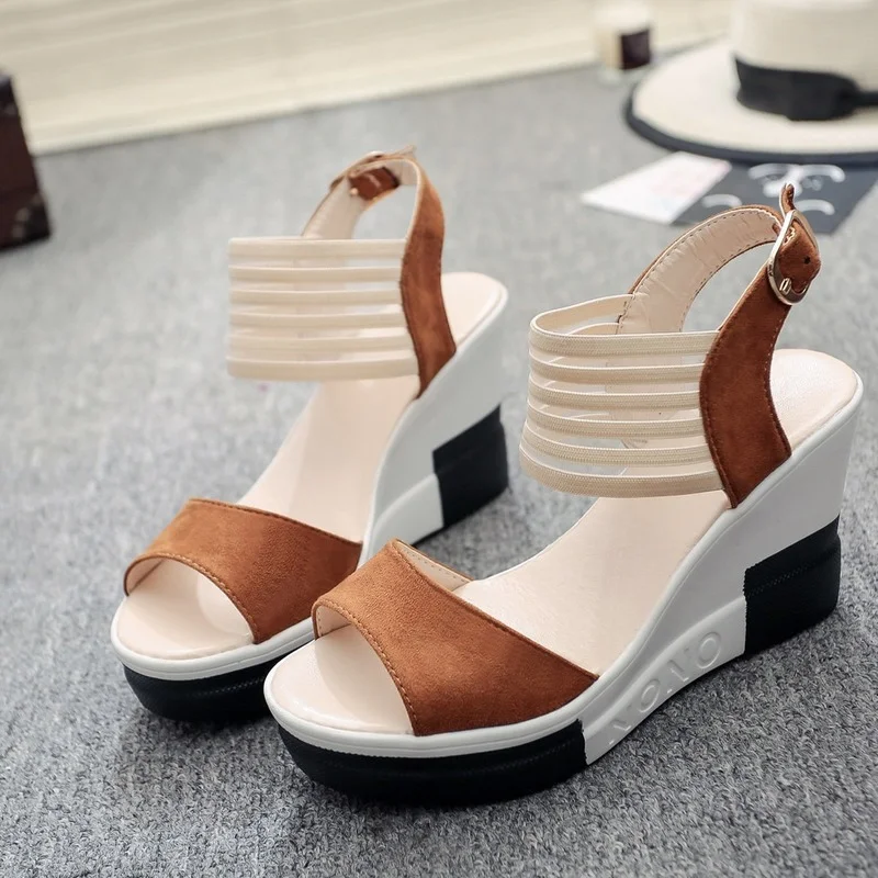 

BKQU 2022 New Fashion Wedge Women Shoes Casual Belt Buckle High Heel Shoes Fish Mouth Sandals 2020 Luxury Sandal Women