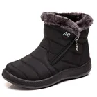 Зимние женские ботинки, модные теплые водонепроницаемые ботильоны для снега, плюшевая женская обувь, удобные ботинки без шнуровки на плоской подошве, черные женские ботинки