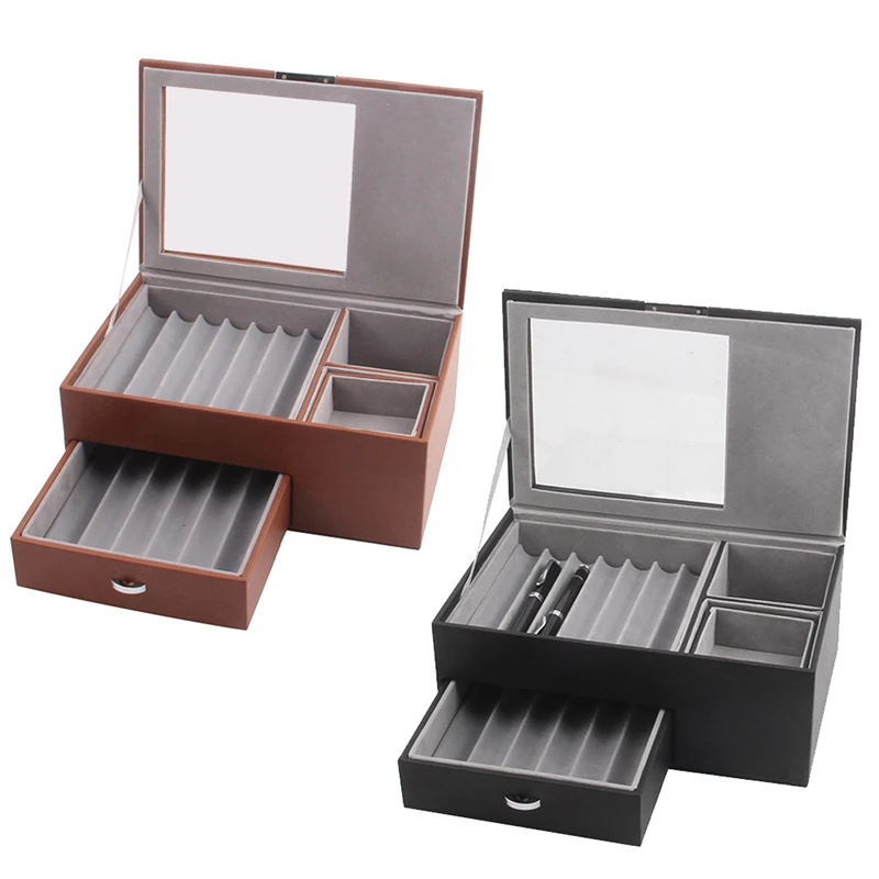 

1 Piece Luxury 2 Layer PU Pen Case Transparent Window Stationery Case Pen-Collection A